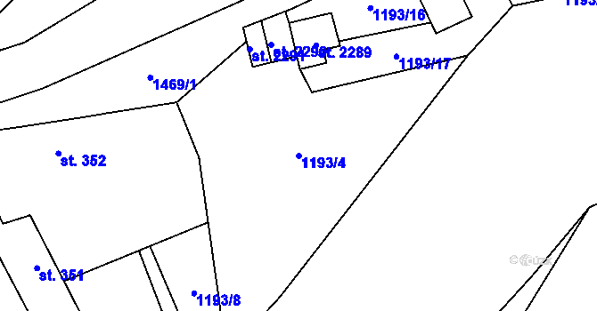 Parcela st. 1193/4 v KÚ Přeštice, Katastrální mapa
