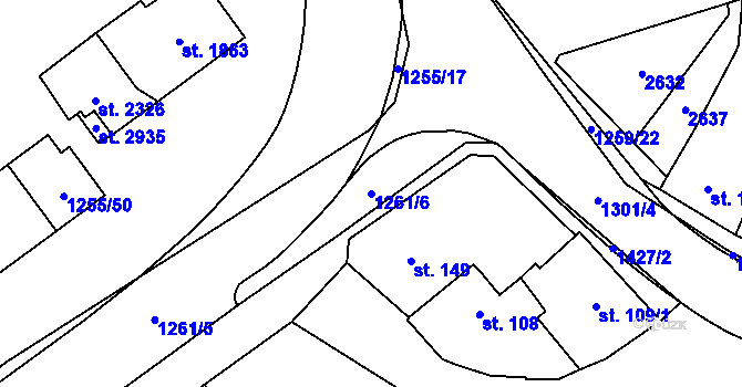 Parcela st. 1261/6 v KÚ Přeštice, Katastrální mapa