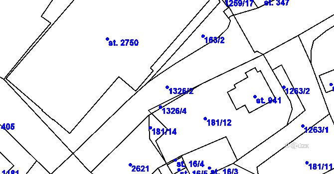 Parcela st. 1326/2 v KÚ Přeštice, Katastrální mapa