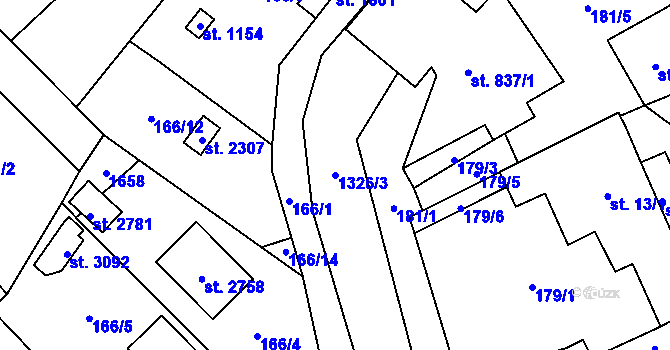 Parcela st. 1326/3 v KÚ Přeštice, Katastrální mapa
