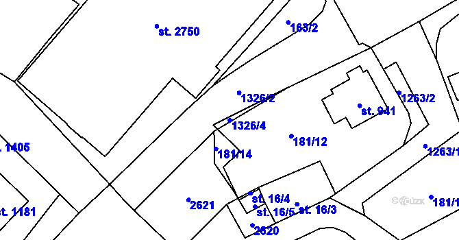 Parcela st. 1326/4 v KÚ Přeštice, Katastrální mapa