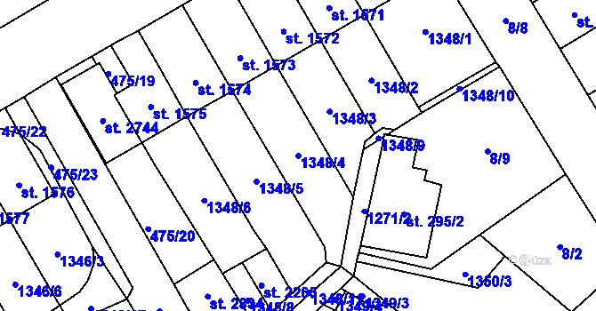 Parcela st. 1348/4 v KÚ Přeštice, Katastrální mapa