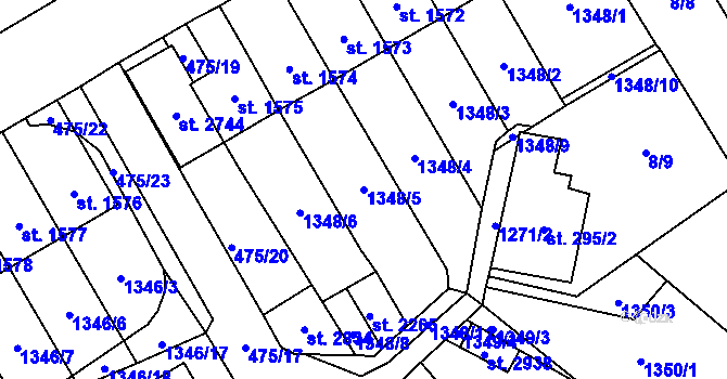 Parcela st. 1348/5 v KÚ Přeštice, Katastrální mapa