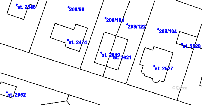 Parcela st. 2619 v KÚ Přeštice, Katastrální mapa