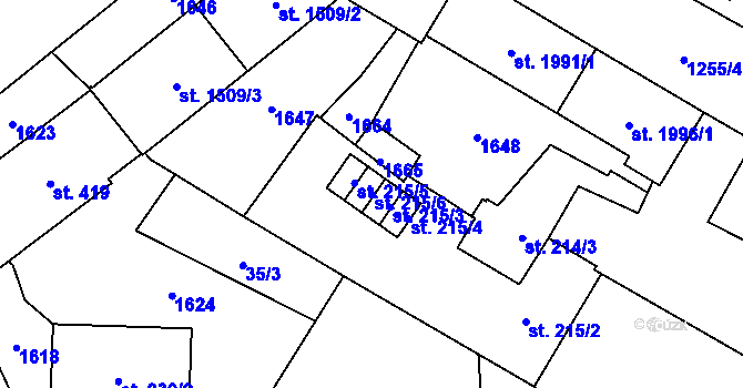 Parcela st. 215/6 v KÚ Přeštice, Katastrální mapa