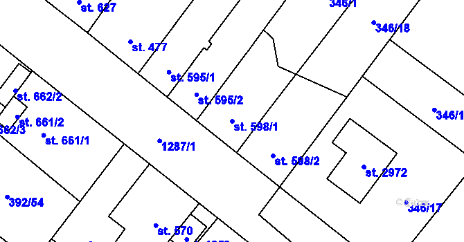 Parcela st. 598/1 v KÚ Přeštice, Katastrální mapa