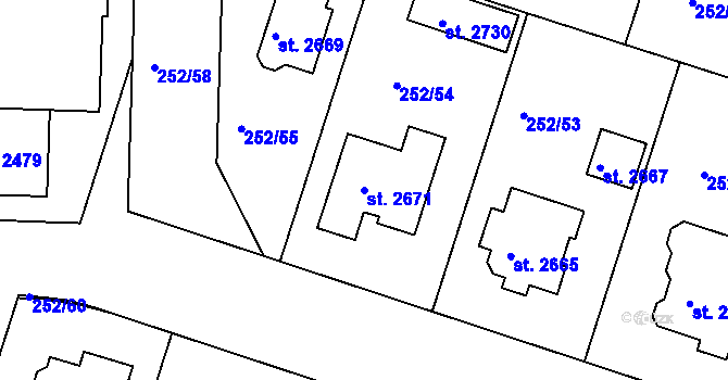 Parcela st. 2671 v KÚ Přeštice, Katastrální mapa