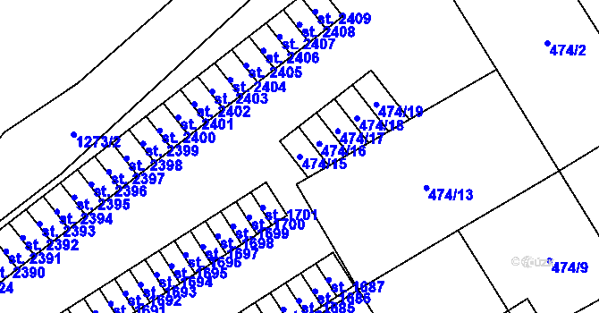 Parcela st. 474/15 v KÚ Přeštice, Katastrální mapa