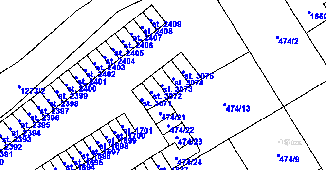 Parcela st. 474/17 v KÚ Přeštice, Katastrální mapa