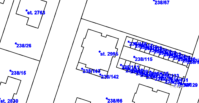 Parcela st. 2995 v KÚ Přeštice, Katastrální mapa