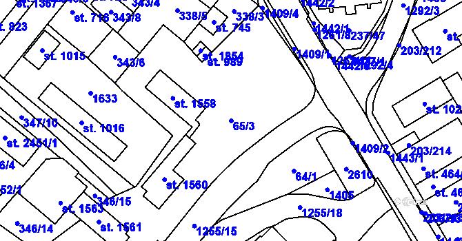Parcela st. 65/3 v KÚ Přeštice, Katastrální mapa
