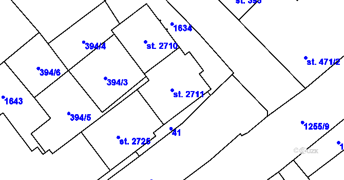 Parcela st. 2711 v KÚ Přeštice, Katastrální mapa