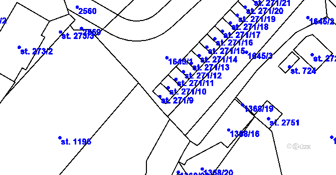 Parcela st. 271/10 v KÚ Přeštice, Katastrální mapa