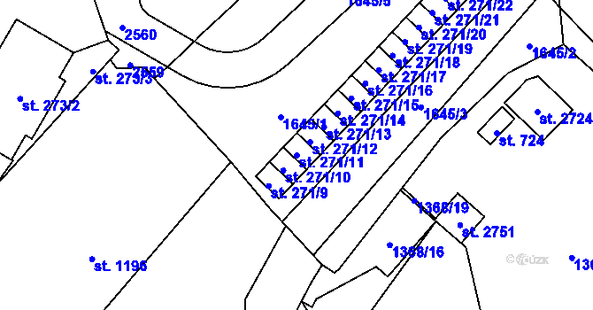 Parcela st. 271/11 v KÚ Přeštice, Katastrální mapa