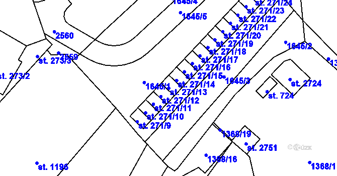 Parcela st. 271/13 v KÚ Přeštice, Katastrální mapa