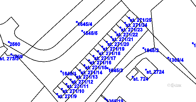 Parcela st. 271/18 v KÚ Přeštice, Katastrální mapa