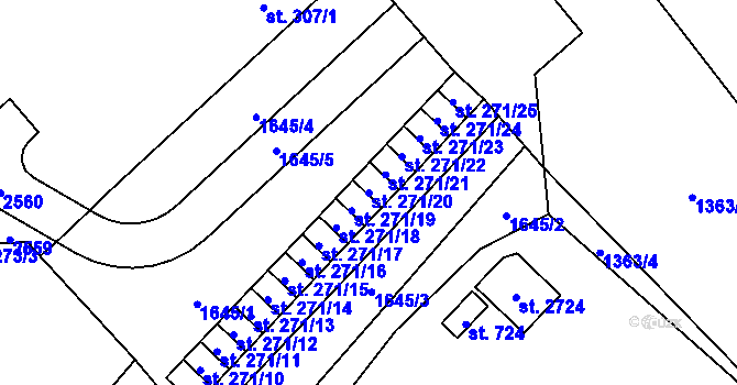 Parcela st. 271/20 v KÚ Přeštice, Katastrální mapa