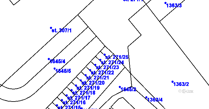Parcela st. 271/25 v KÚ Přeštice, Katastrální mapa