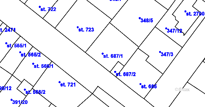 Parcela st. 687/1 v KÚ Přeštice, Katastrální mapa