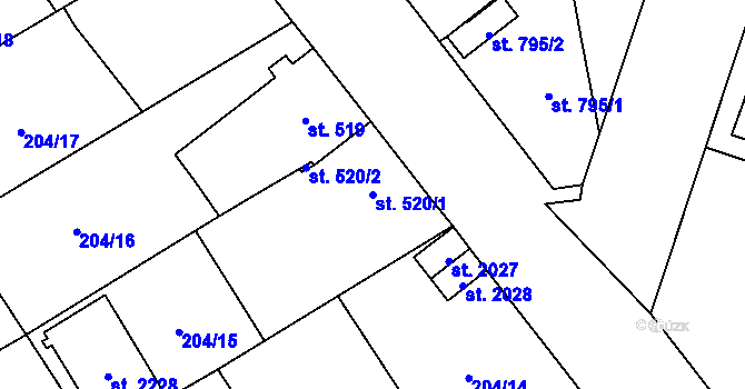 Parcela st. 520/1 v KÚ Přeštice, Katastrální mapa