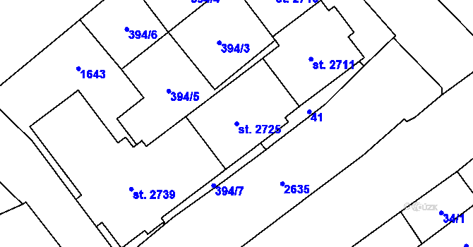 Parcela st. 2725 v KÚ Přeštice, Katastrální mapa