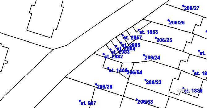 Parcela st. 2982 v KÚ Přeštice, Katastrální mapa