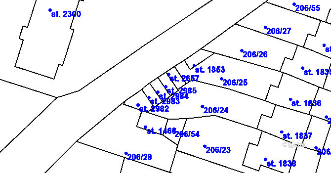 Parcela st. 2985 v KÚ Přeštice, Katastrální mapa