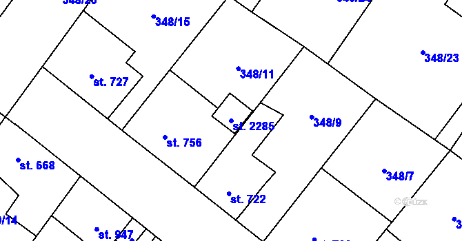 Parcela st. 2285 v KÚ Přeštice, Katastrální mapa
