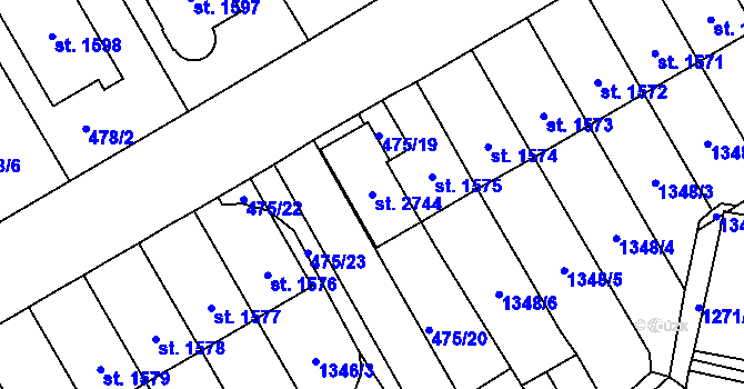Parcela st. 2744 v KÚ Přeštice, Katastrální mapa
