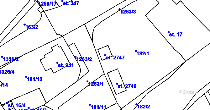 Parcela st. 2747 v KÚ Přeštice, Katastrální mapa