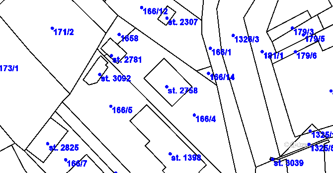 Parcela st. 2758 v KÚ Přeštice, Katastrální mapa