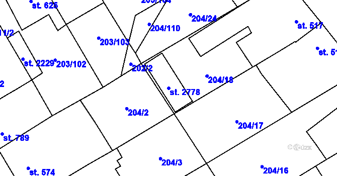 Parcela st. 2778 v KÚ Přeštice, Katastrální mapa