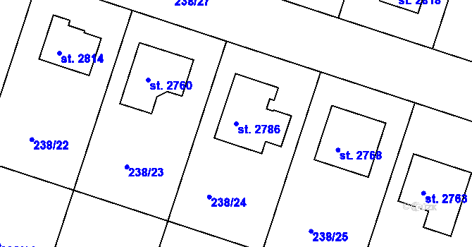 Parcela st. 2786 v KÚ Přeštice, Katastrální mapa