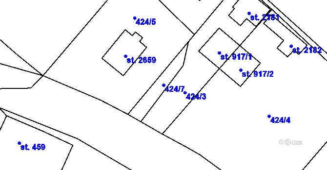 Parcela st. 424/7 v KÚ Přeštice, Katastrální mapa