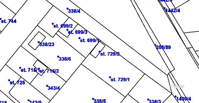 Parcela st. 729/2 v KÚ Přeštice, Katastrální mapa