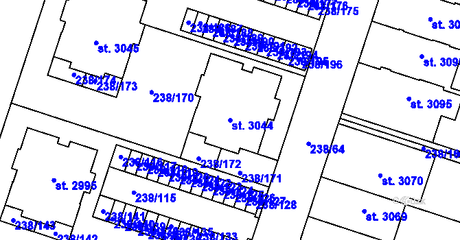 Parcela st. 3044 v KÚ Přeštice, Katastrální mapa