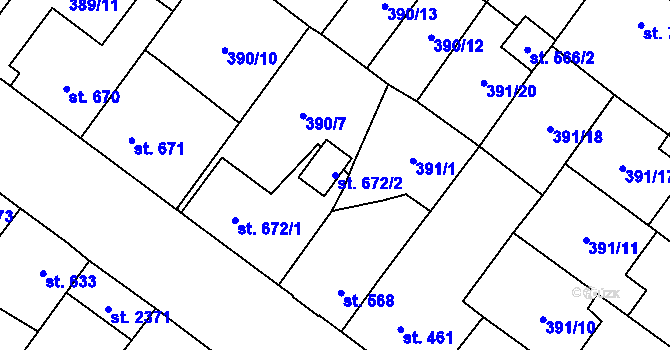 Parcela st. 672/2 v KÚ Přeštice, Katastrální mapa