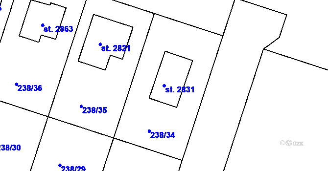 Parcela st. 2831 v KÚ Přeštice, Katastrální mapa