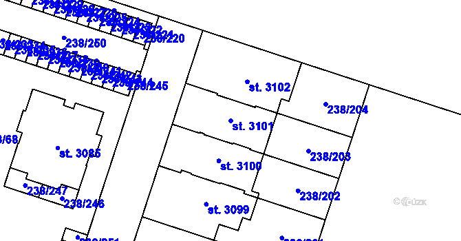 Parcela st. 3101 v KÚ Přeštice, Katastrální mapa