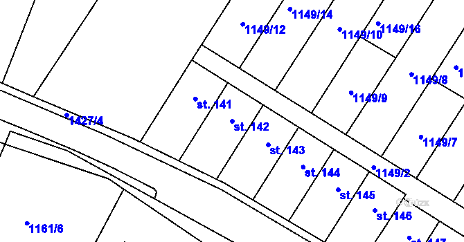 Parcela st. 142 v KÚ Přešťovice, Katastrální mapa
