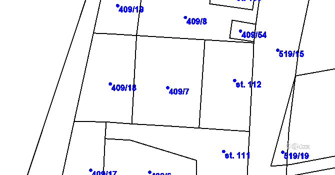 Parcela st. 409/7 v KÚ Přešťovice, Katastrální mapa