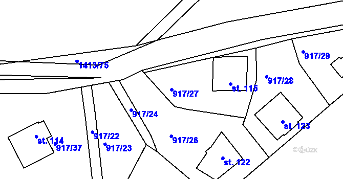 Parcela st. 917/27 v KÚ Přešťovice, Katastrální mapa