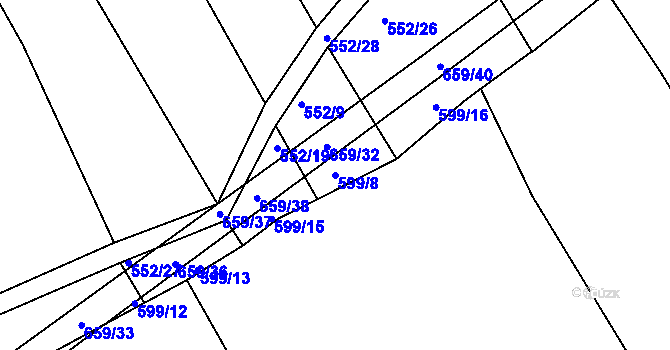 Parcela st. 599/8 v KÚ Přešťovice, Katastrální mapa