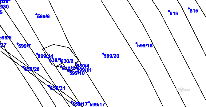 Parcela st. 599/20 v KÚ Přešťovice, Katastrální mapa
