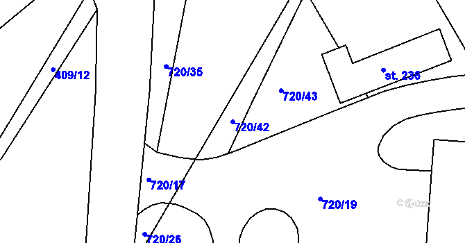 Parcela st. 720/42 v KÚ Přešťovice, Katastrální mapa