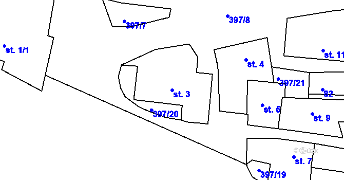 Parcela st. 3 v KÚ Slaník, Katastrální mapa