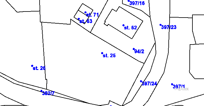 Parcela st. 25 v KÚ Slaník, Katastrální mapa