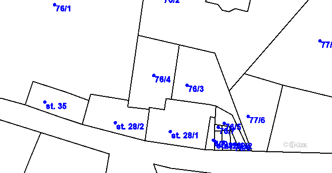 Parcela st. 76/3 v KÚ Slaník, Katastrální mapa