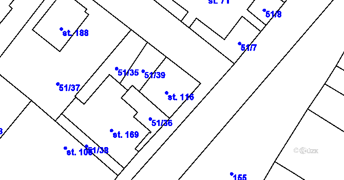 Parcela st. 116 v KÚ Převýšov, Katastrální mapa
