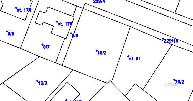 Parcela st. 10/2 v KÚ Převýšov, Katastrální mapa